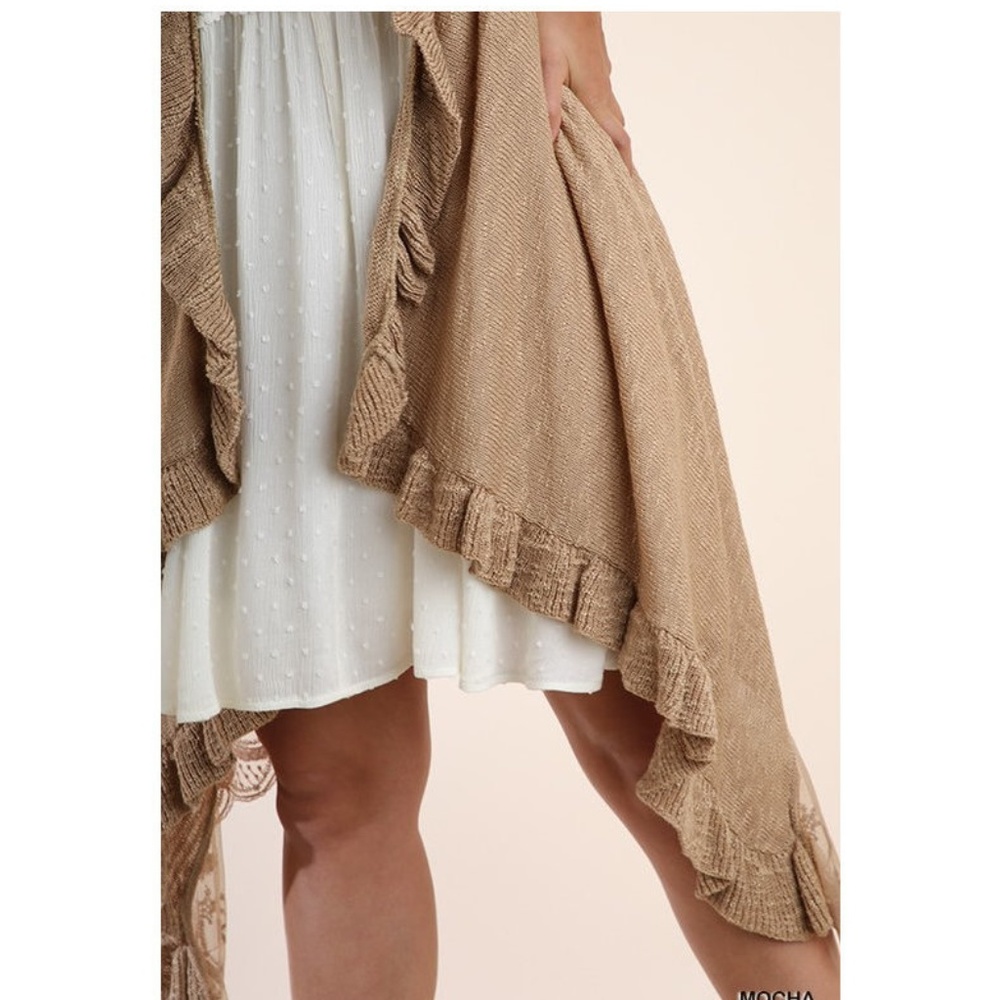 UMGEE Lace Ruffle Knit Vest Cardigan Tunic Top - Picture 5 of 5